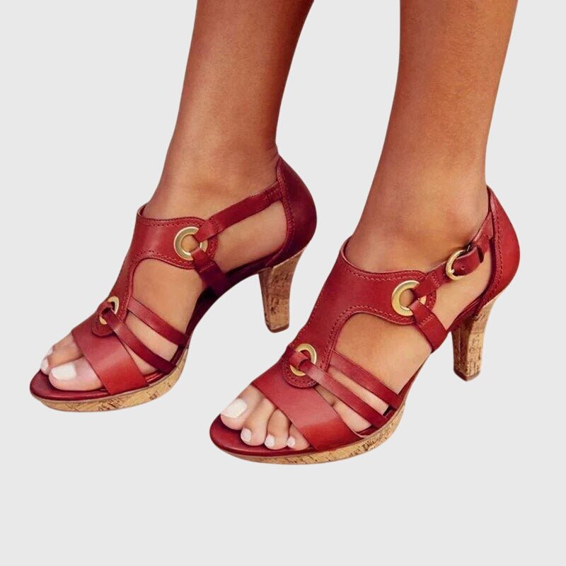 Women's Orthopedic Strappy High-Heel Sandals - Scarlet Red