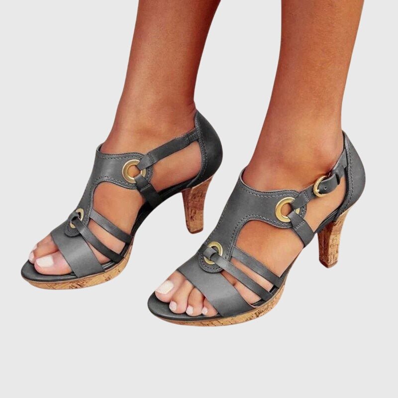Women's Orthopedic Strappy High-Heel Sandals - Sidereal Gray