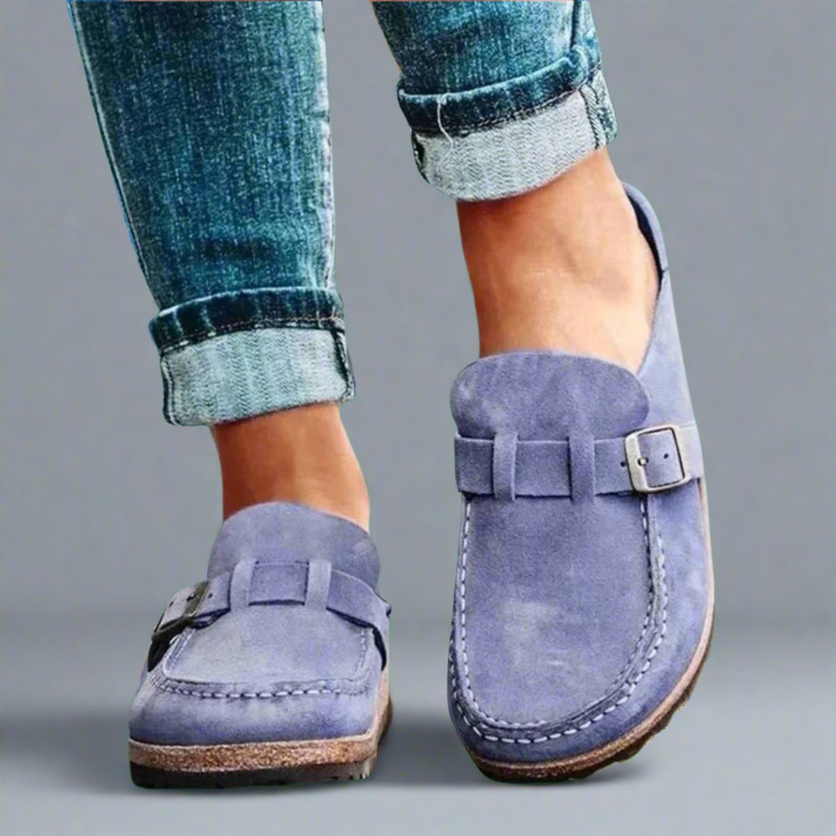 Women's Orthopedic Suede Buckle Slip-On Comfort Sandals - Purple
