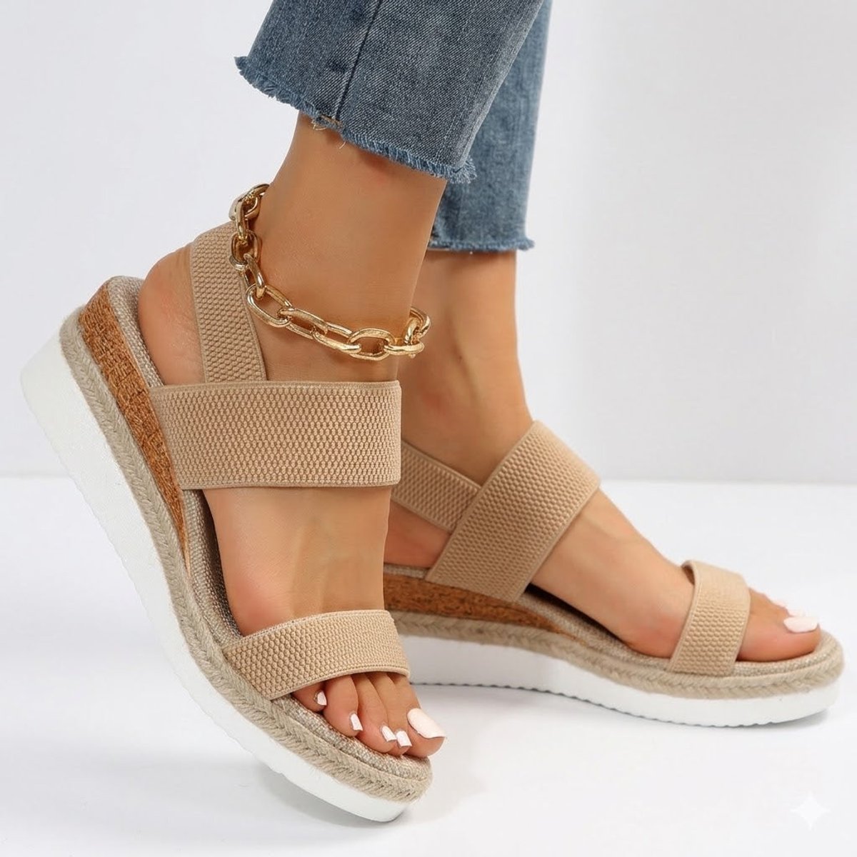 Women's Orthopedic Wedge Comfort Sandals Elastic Strap Platform - Brown