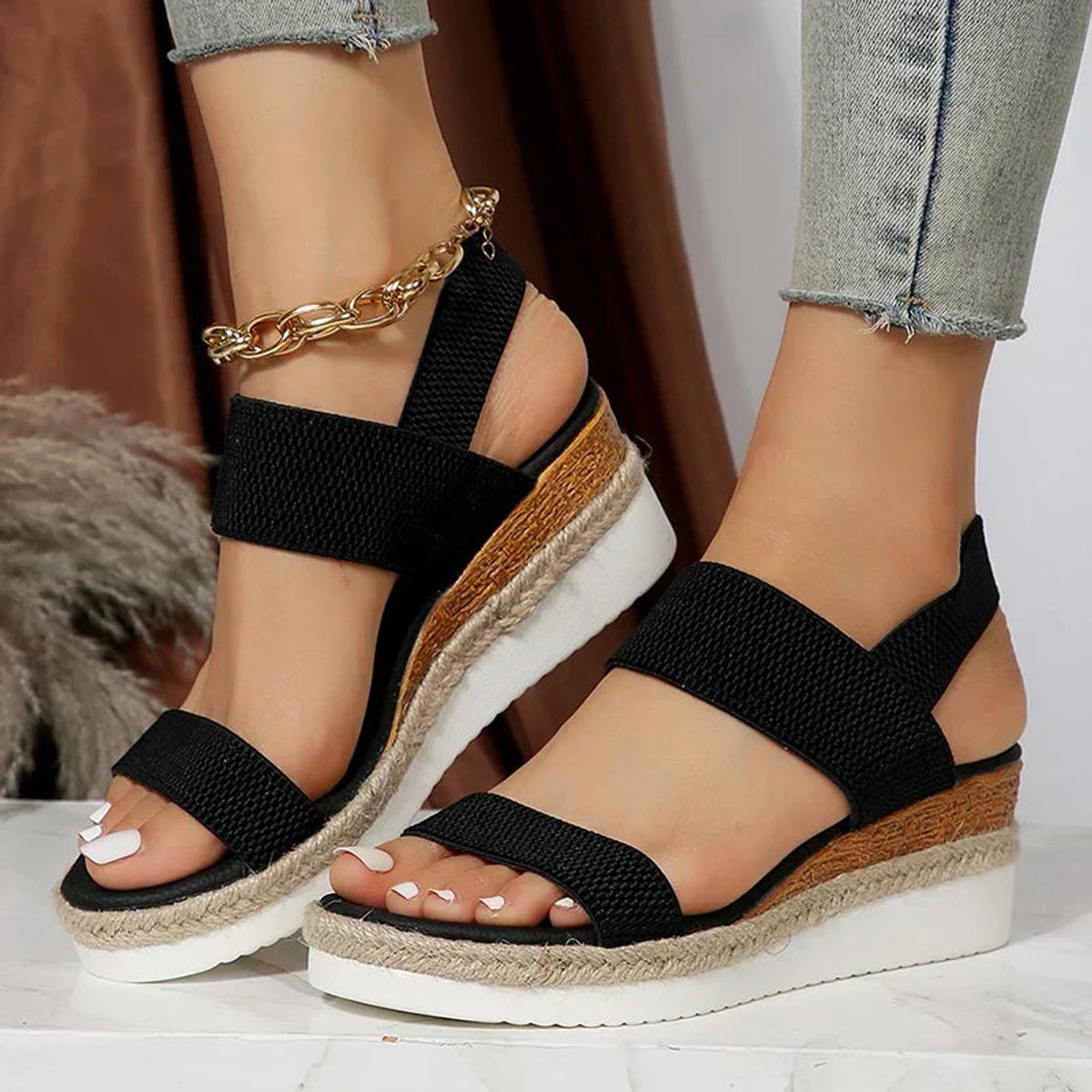 Women's Orthopedic Wedge Comfort Sandals Elastic Strap Platform