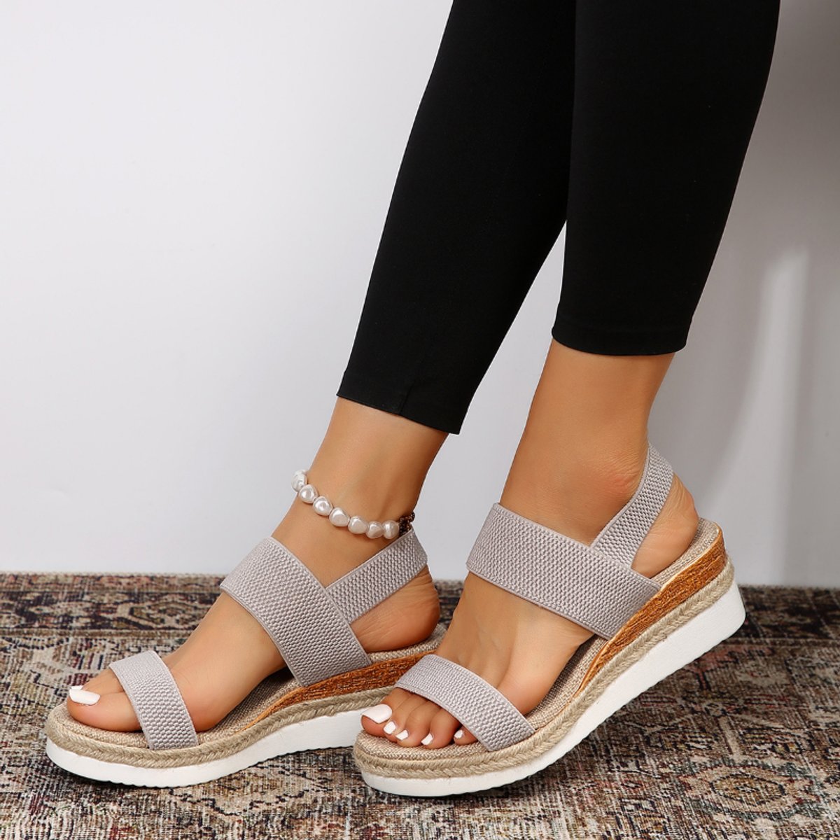 Women's Orthopedic Wedge Comfort Sandals Elastic Strap Platform - Gray