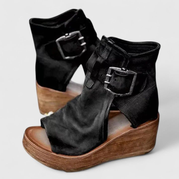 Women's Orthopedic Wedge Platform Buckle Ankle Boots - Black