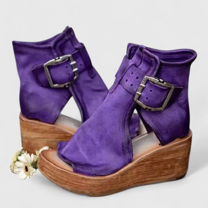 Women's Orthopedic Wedge Platform Buckle Ankle Boots - Purple