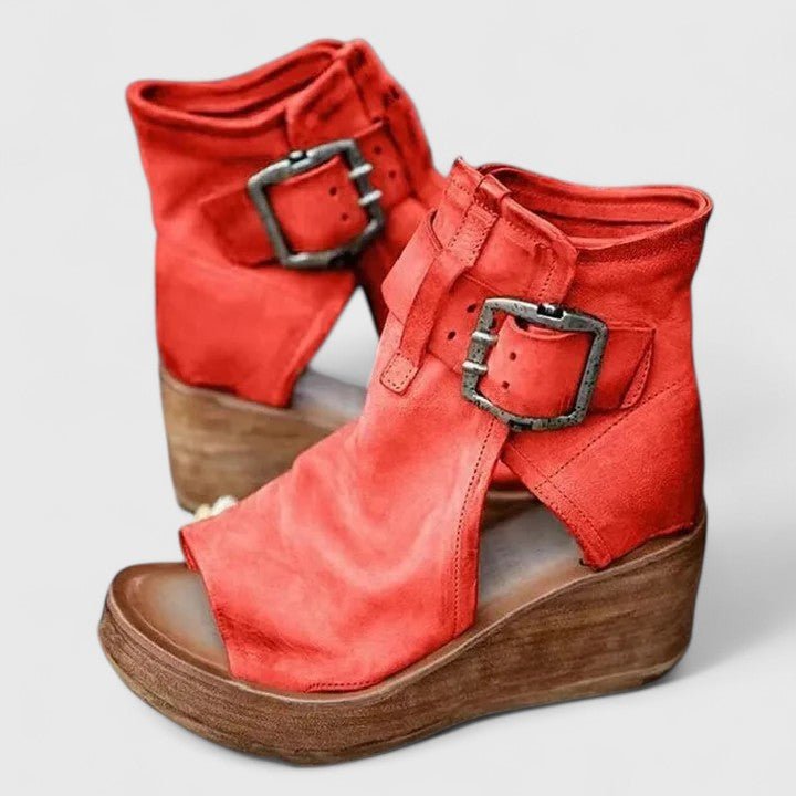 Women's Orthopedic Wedge Platform Buckle Ankle Boots - Red