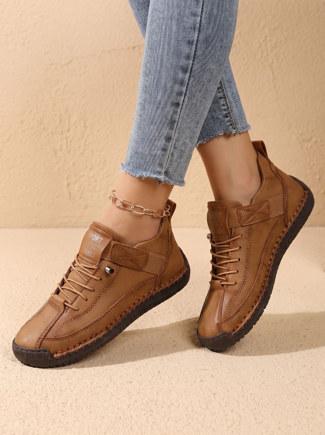 Women's Orthopedic Wide-Fit Elastic Slip-On Sneakers - Brown