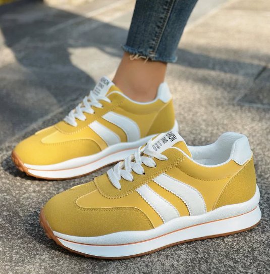 Women's Orthopedic Yellow Suede Athletic Sneakers - Yellow