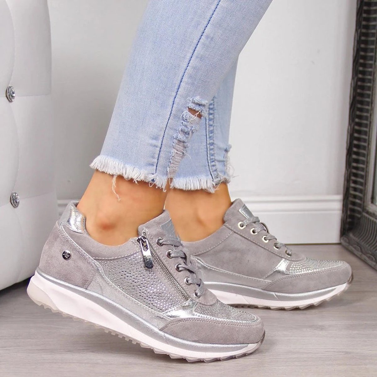 Women's Orthopedic Zip-Up Comfort Sneakers Shimmer Platform