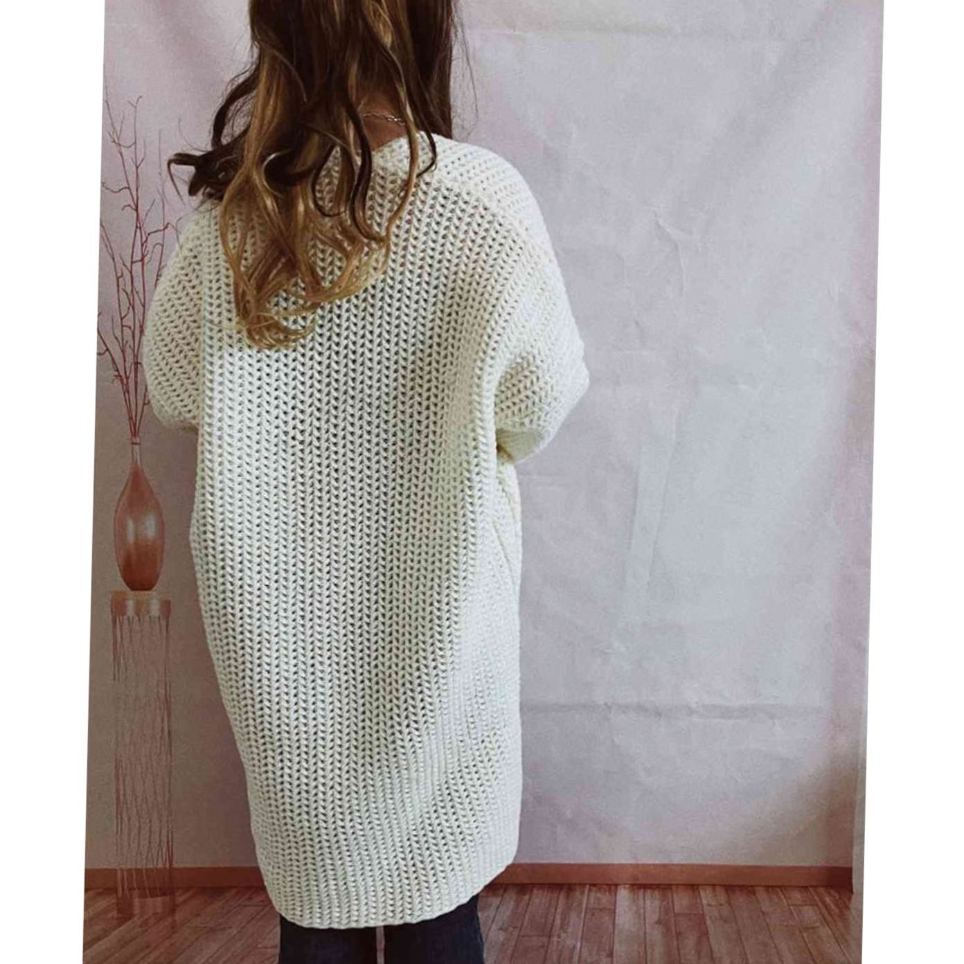 Women's Oversized Chunky Knit Open-Front Long Cardigan Patch Pockets