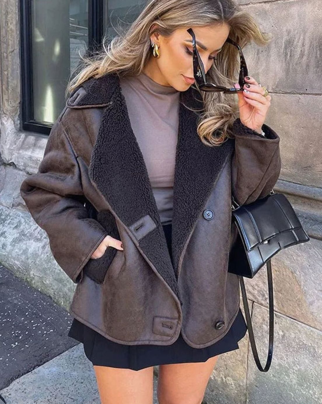 Women's Oversized Faux Shearling Moto Jacket