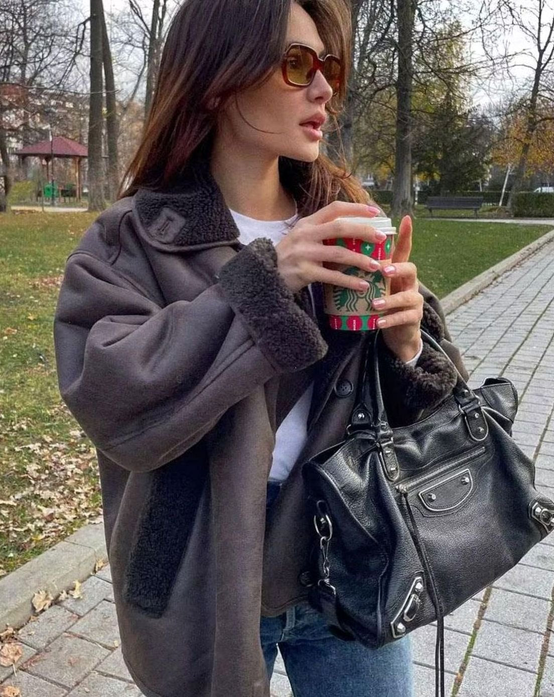 Women's Oversized Faux Shearling Moto Jacket
