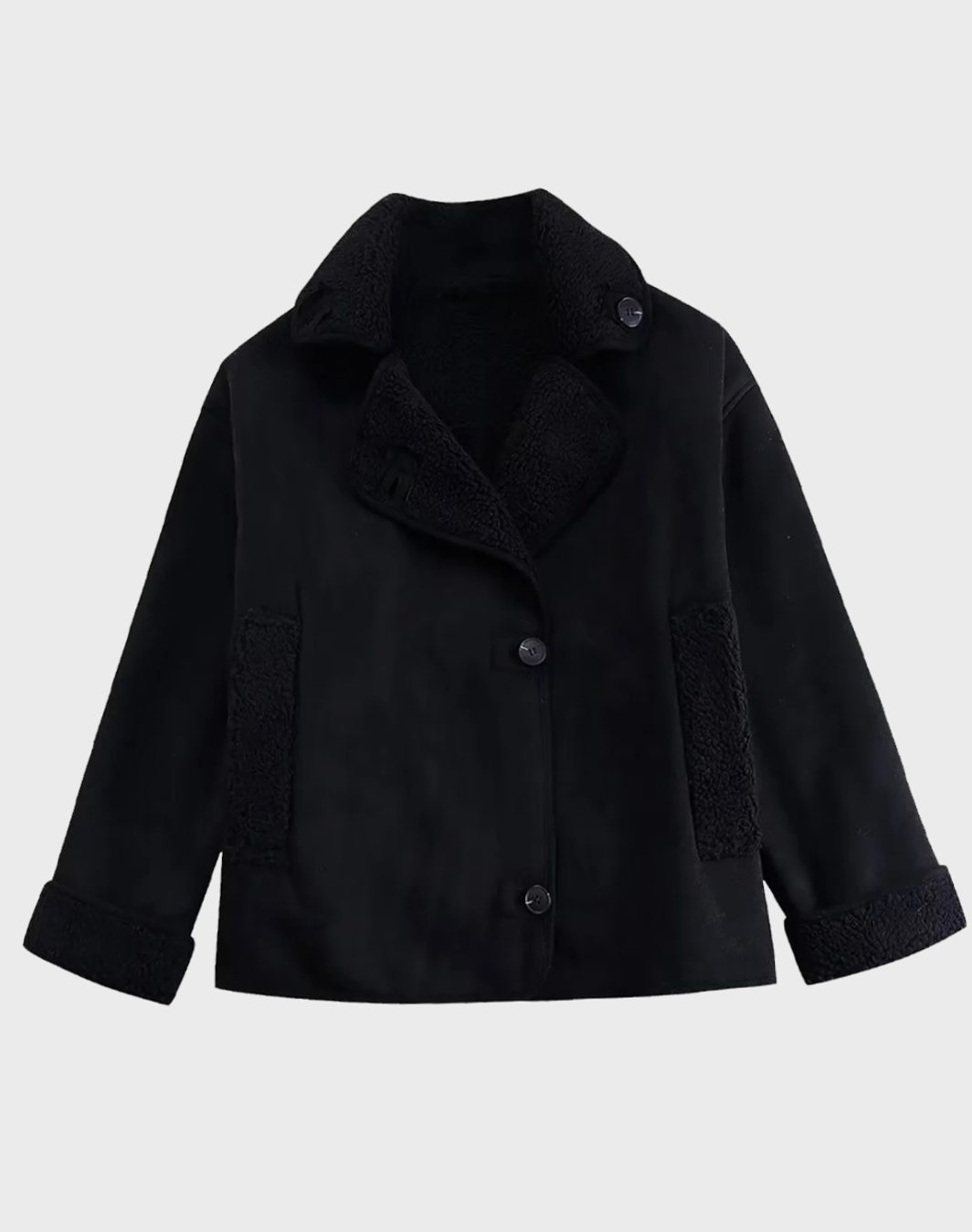 Women's Oversized Faux Shearling Moto Jacket - Black