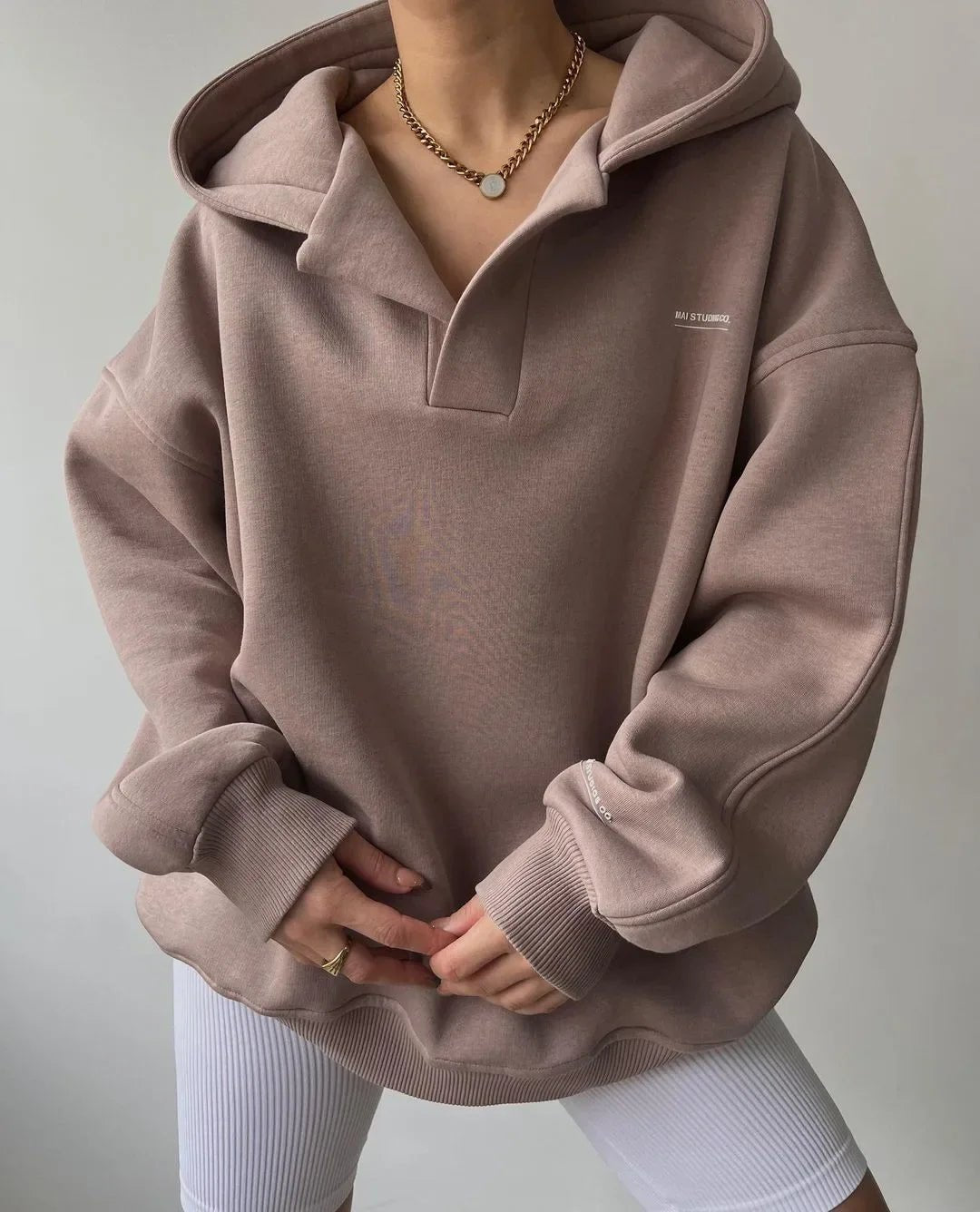 Women's Oversized Hoodie Soft Cotton Blend Relaxed Fit - Pinkish Grey