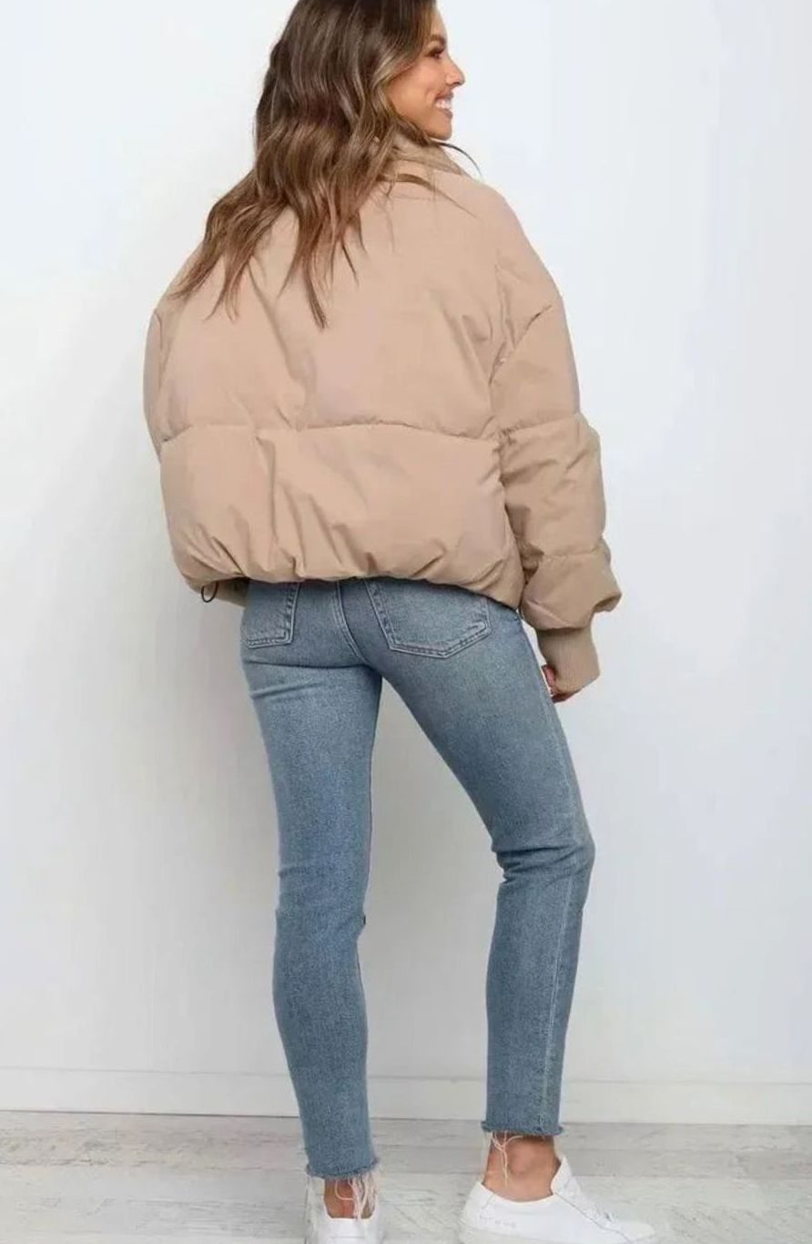 Women's Oversized Quilted Puffer Light Jacket Full-Zip Stand Collar