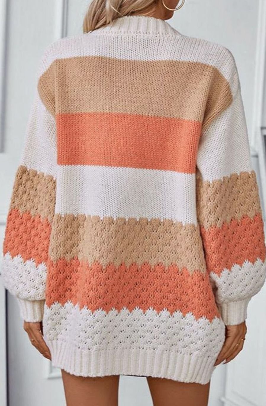 Women's Oversized Striped Knit Open-Front Cardigan