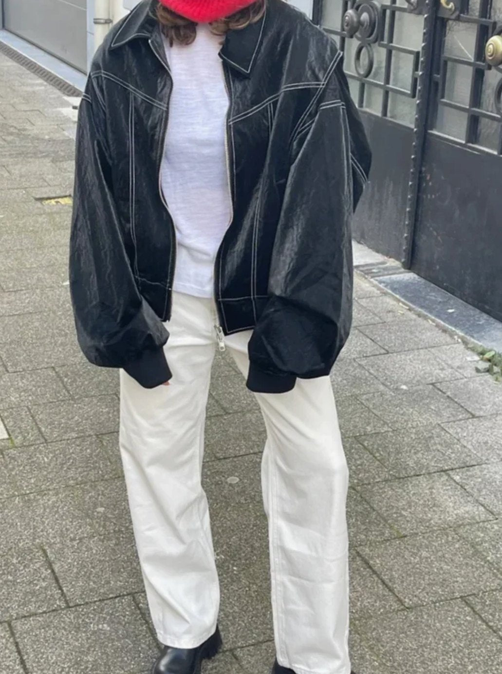 Women's Oversized Zip-Up Bomber Jacket Relaxed Fit - Black