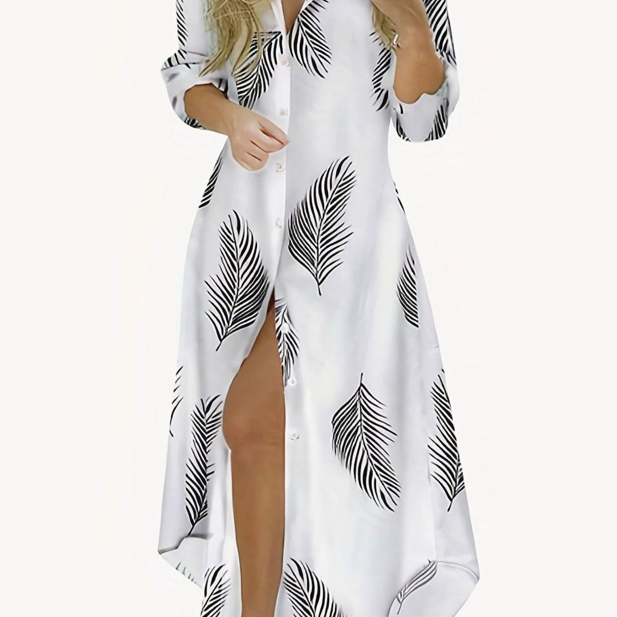 Women's Pastel Striped Button-Down Long Sleeve Maxi Dress - White