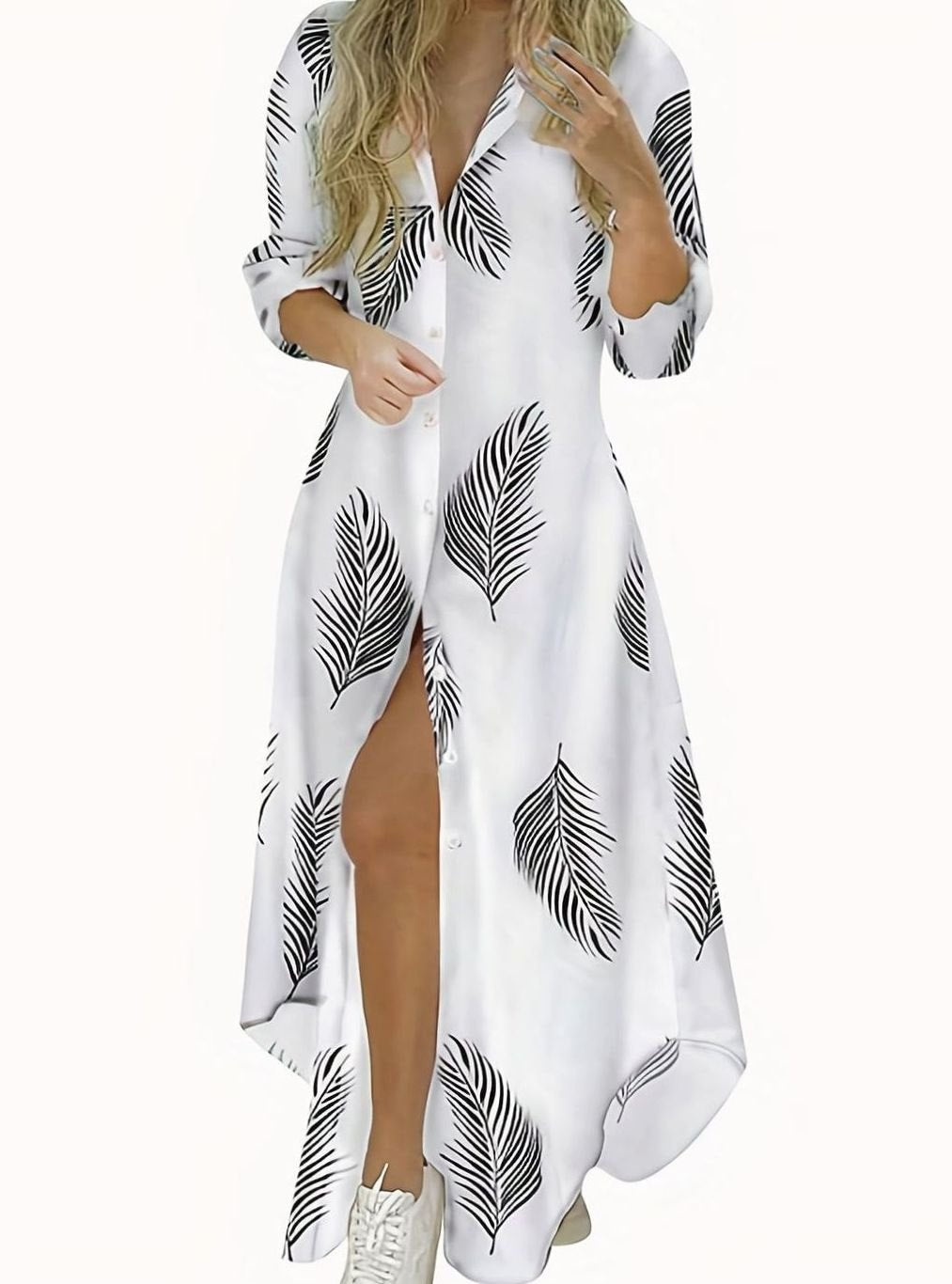 Women's Pastel Striped Button-Down Long Sleeve Maxi Dress