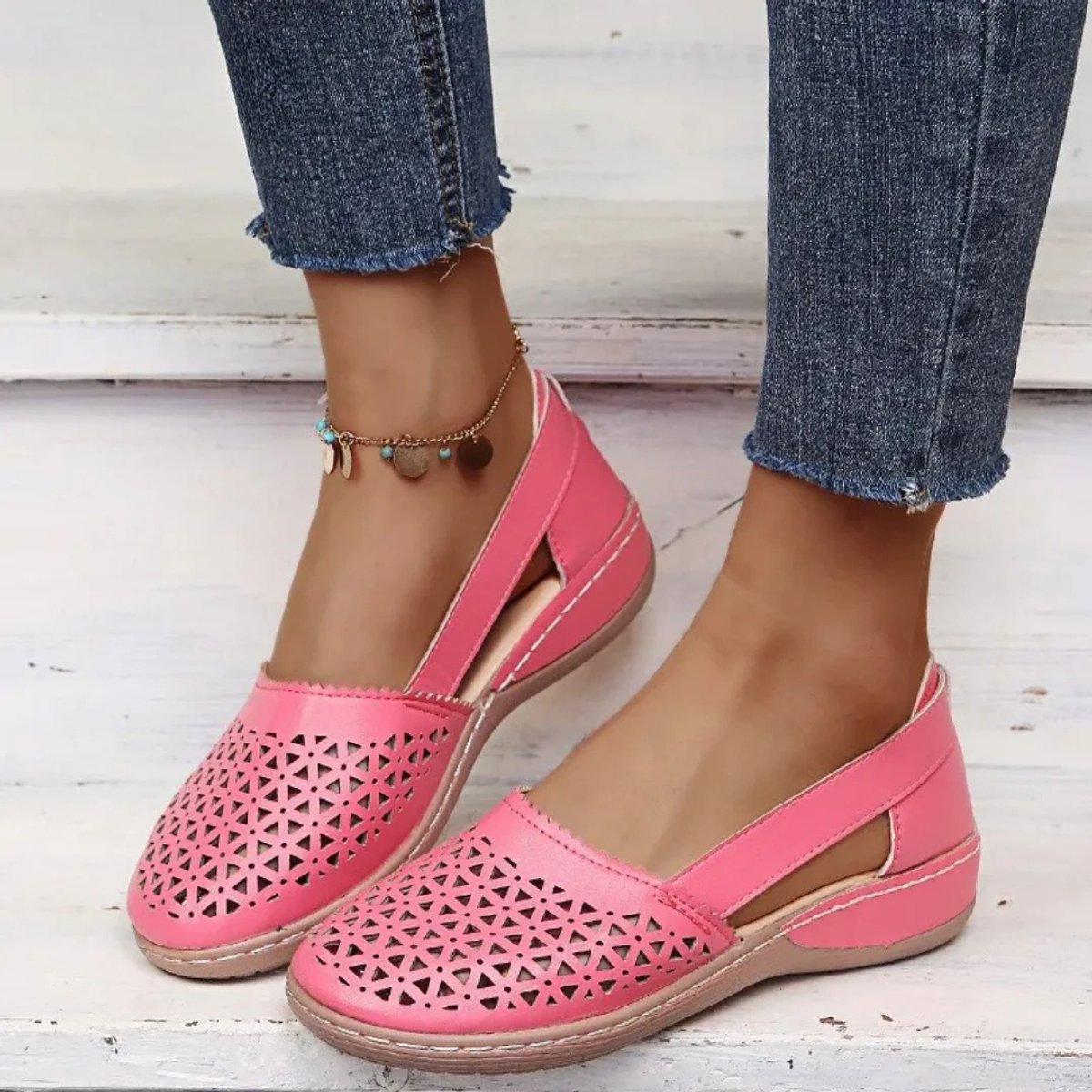 Women's Perforated Slip-On Comfort Sandals Breathable Casual Flats