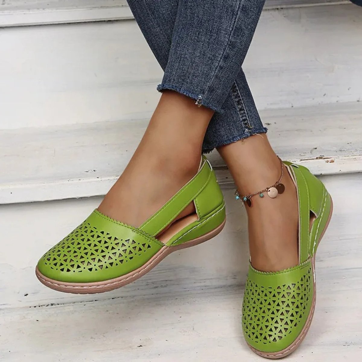 Women's Perforated Slip-On Comfort Sandals Breathable Casual Flats - Light Green