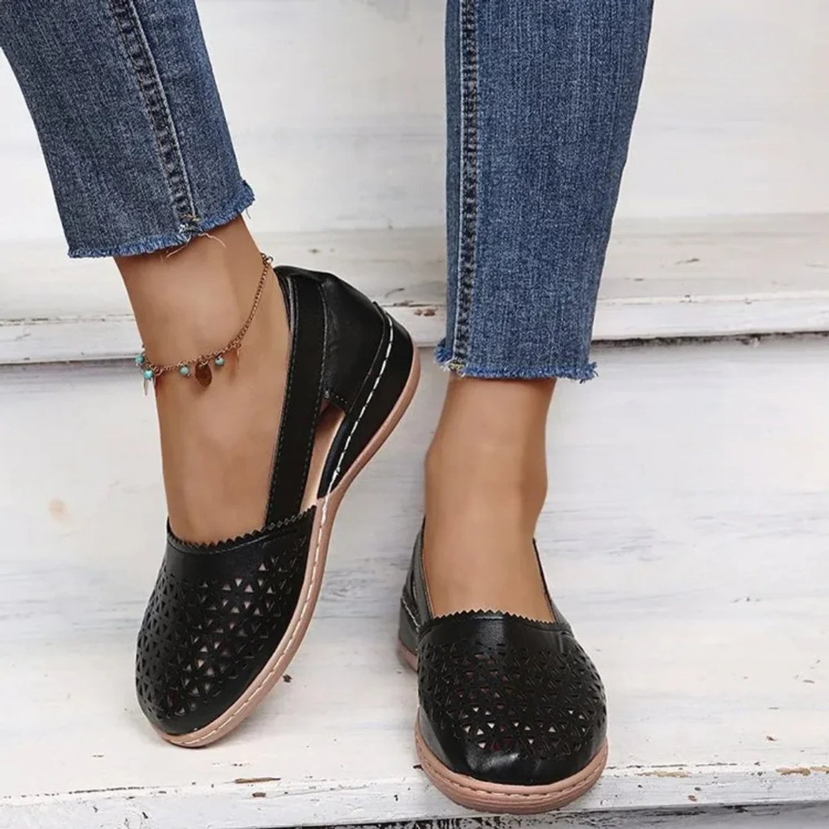 Women's Perforated Slip-On Comfort Sandals Breathable Casual Flats