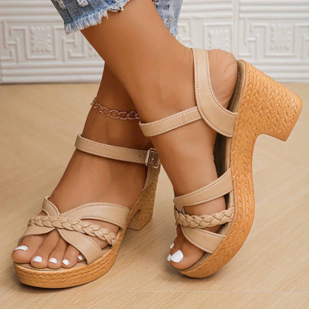 Women's Platform Sandals Orthopedic Braided Strap Block Heel