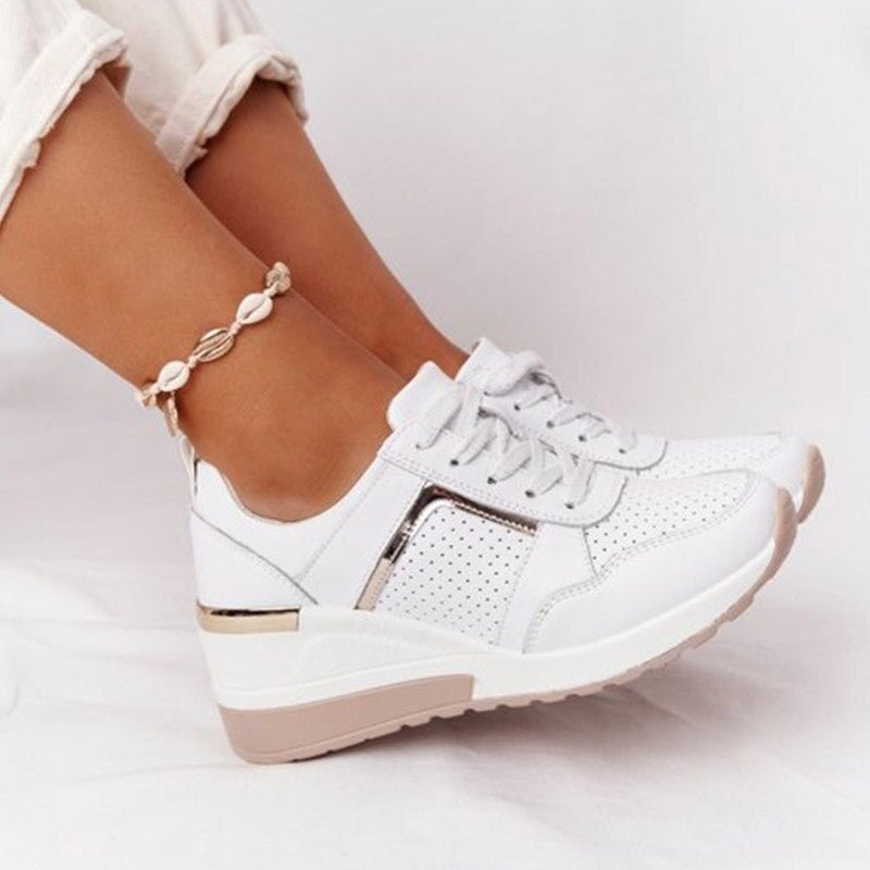 Women's Platform Sneakers Orthopedic Comfort Support Lace-Up - White