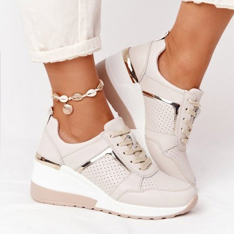 Women's Platform Sneakers Orthopedic Comfort Support Lace-Up - Cream (Almost sold out)