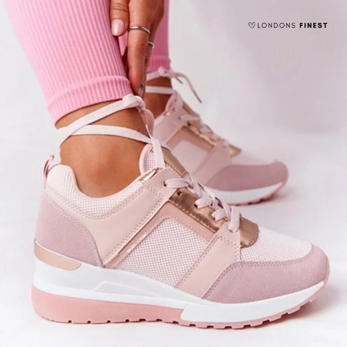 Women's Platform Wedge Comfort Sneakers Lace-Up Perforated - Pink