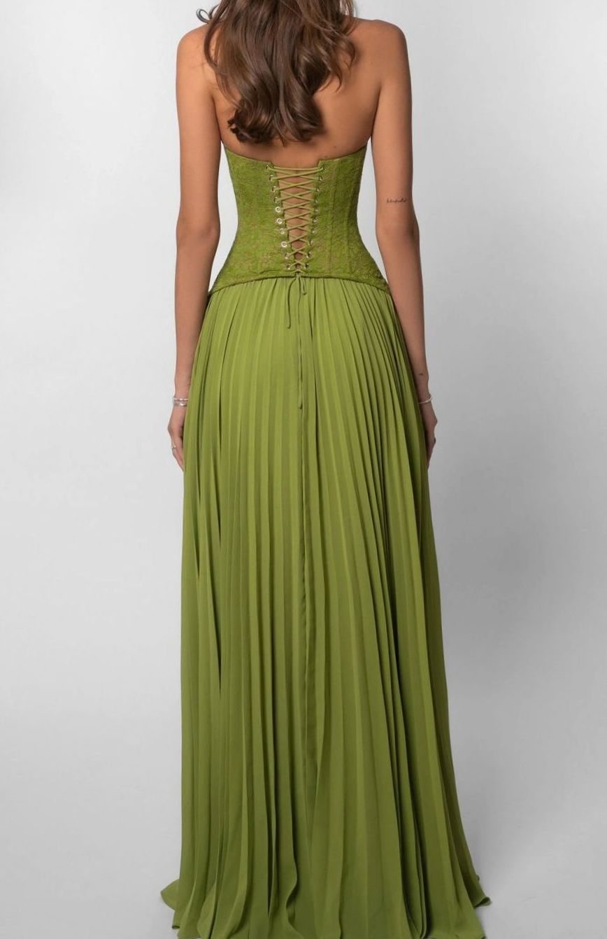 Women's Pleated Corset Maxi Dress Formal Gown