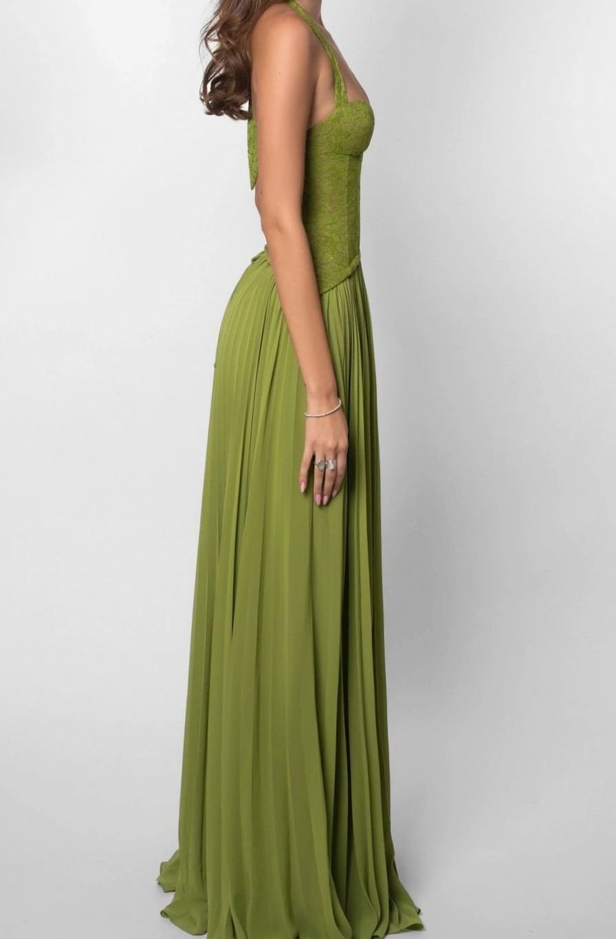 Women's Pleated Corset Maxi Dress Formal Gown