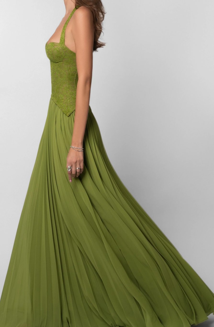 Women's Pleated Corset Maxi Dress Formal Gown