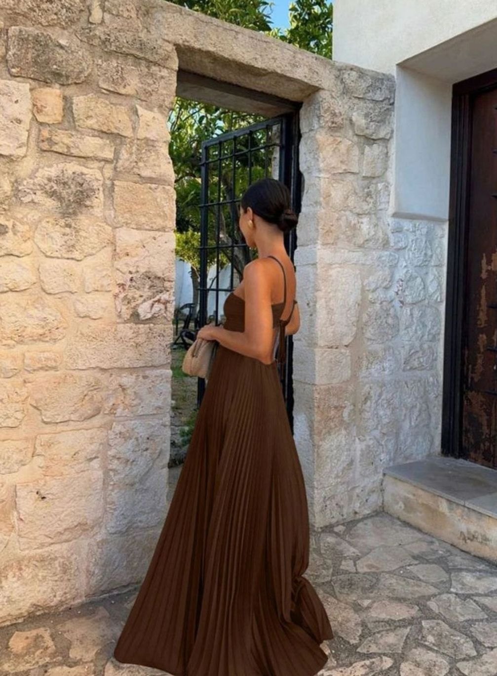 Women's Pleated Halter-Neck Cutout Summer Maxi Dress