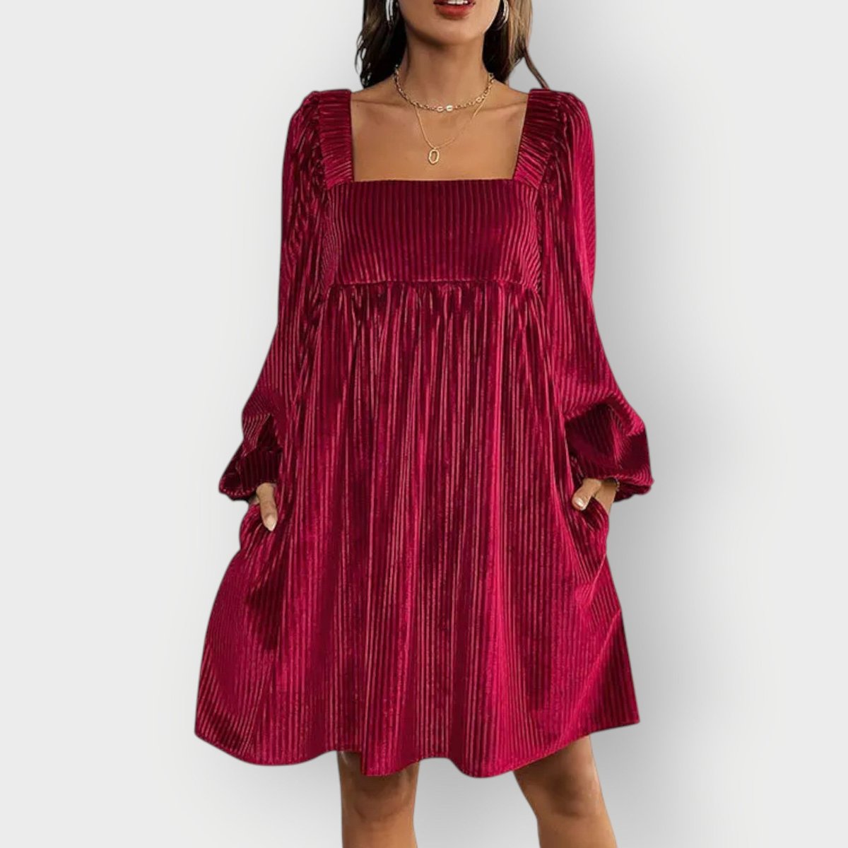 Women's Pleated Velvet Square-Neck Formal & Evening Dress