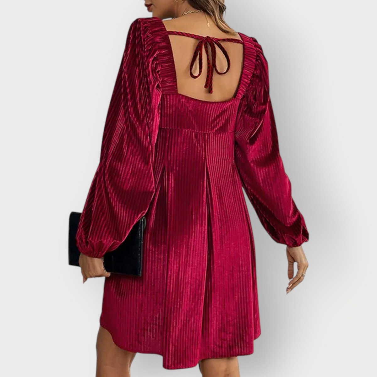 Women's Pleated Velvet Square-Neck Formal & Evening Dress