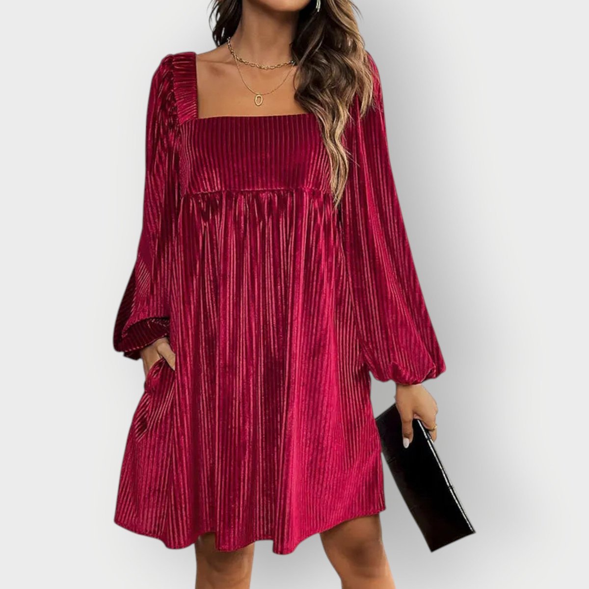 Women's Pleated Velvet Square-Neck Formal & Evening Dress