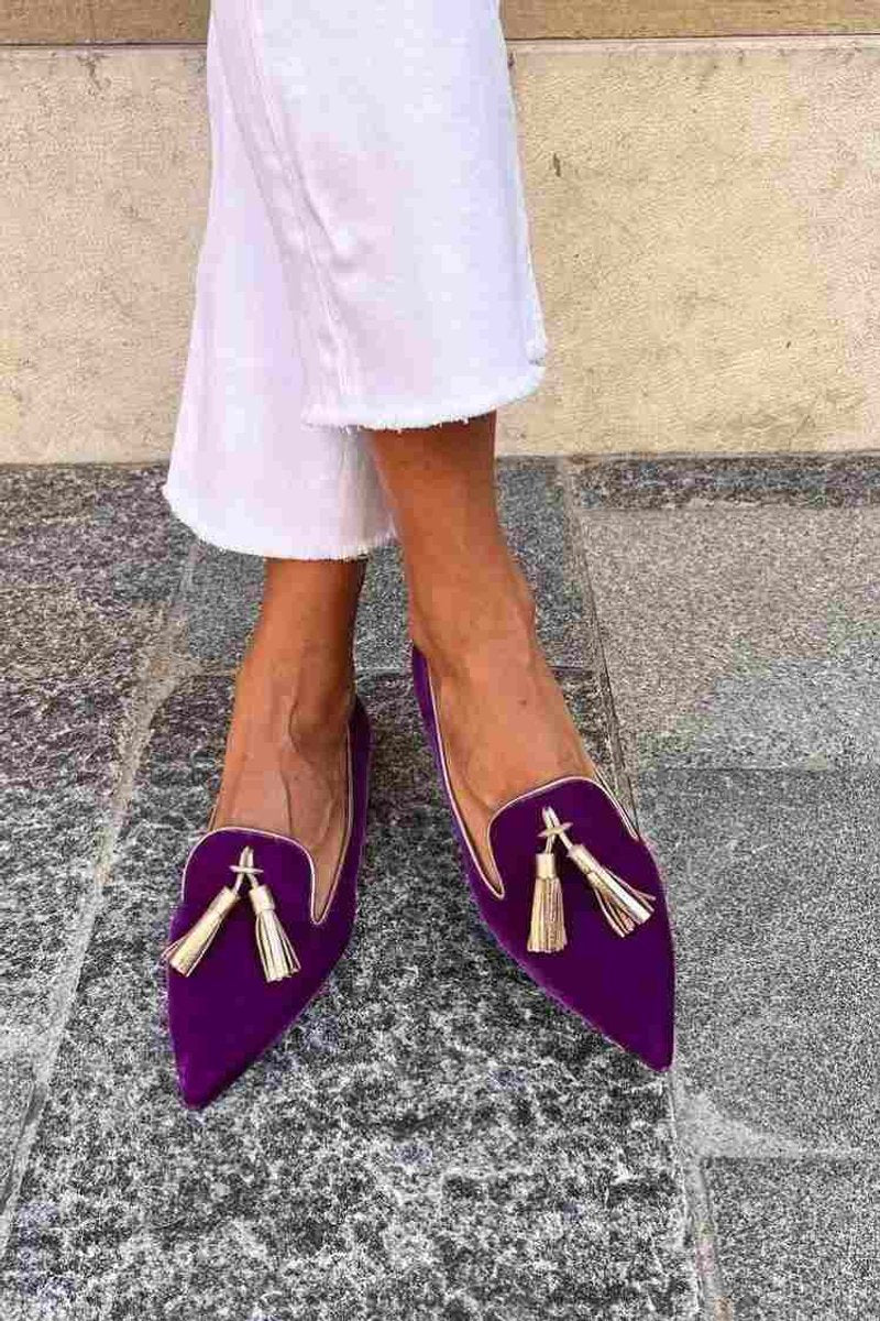 Women's Pointed-Toe Gold Tassel Suede Loafers