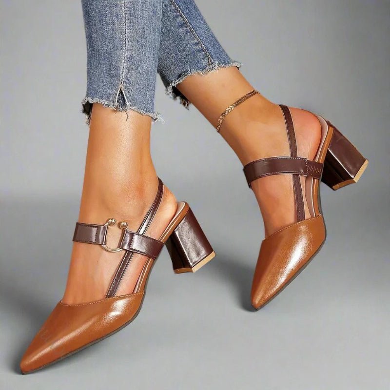 Women's Pointed Toe T-Strap Block Heels