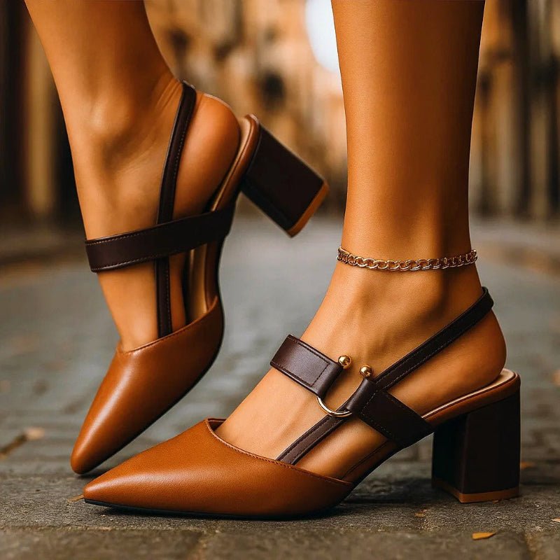 Women's Pointed Toe T-Strap Block Heels