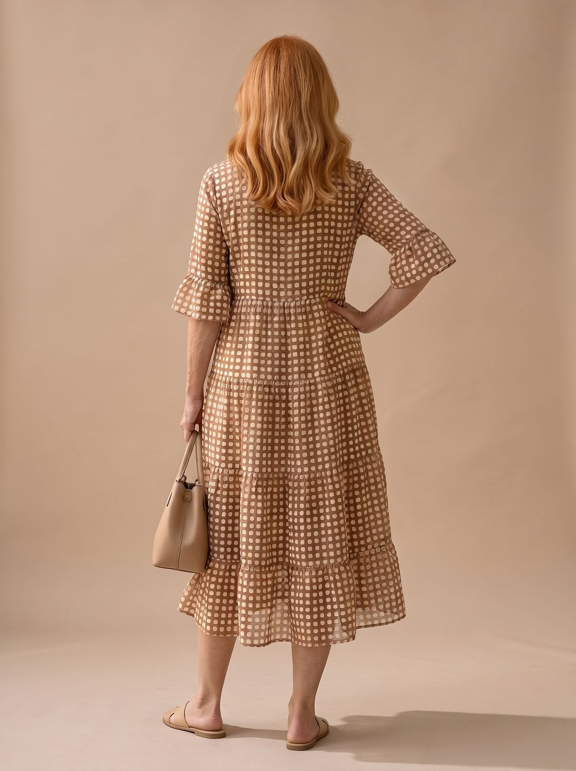 Women's Polka Dot Tiered Short Sleeve Midi Dress