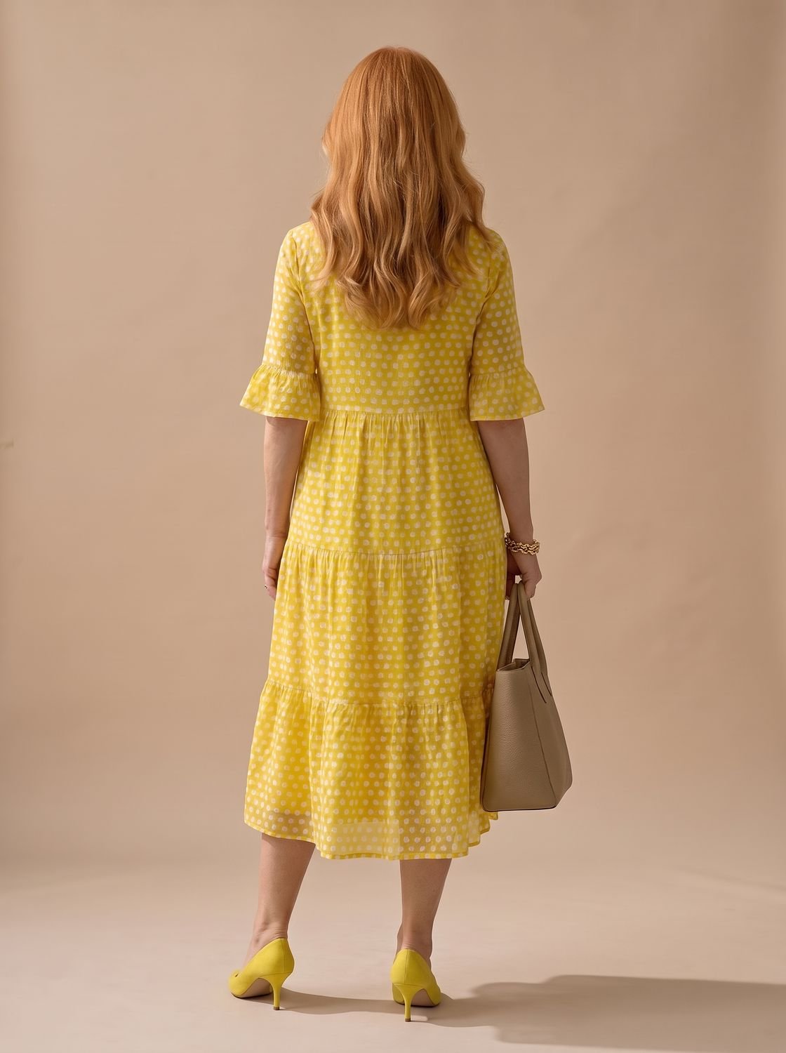 Women's Polka Dot Tiered Short Sleeve Midi Dress