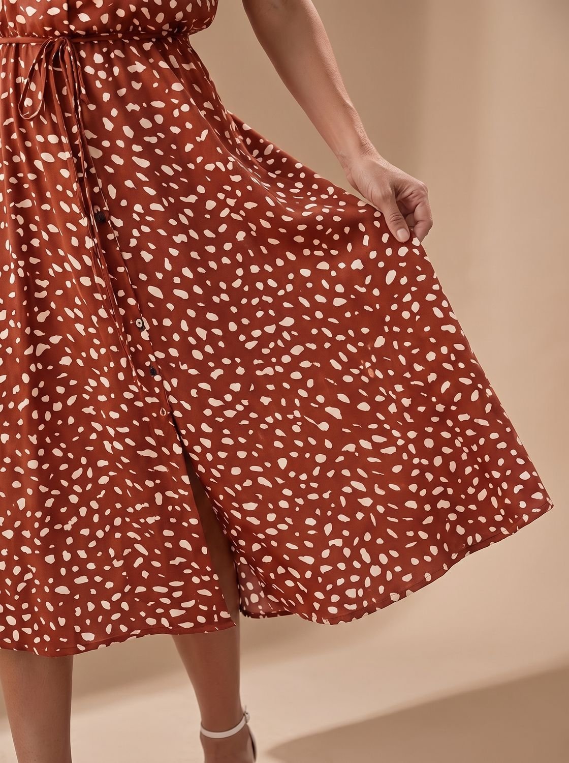 Women's Printed Short-Sleeve Button-Front Belted Midi Dress
