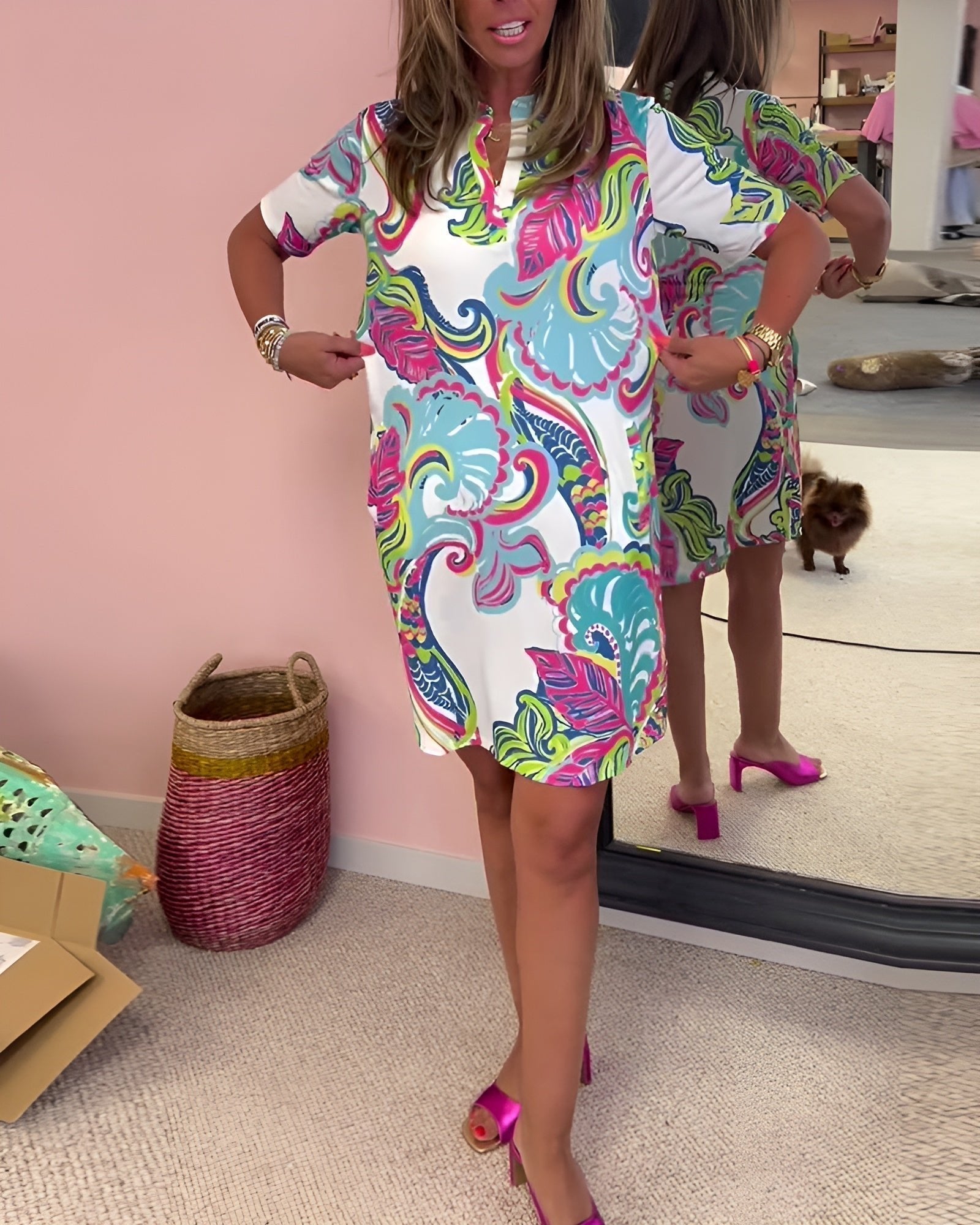 Women's Printed Short-Sleeve Relaxed-Fit Summer Dress