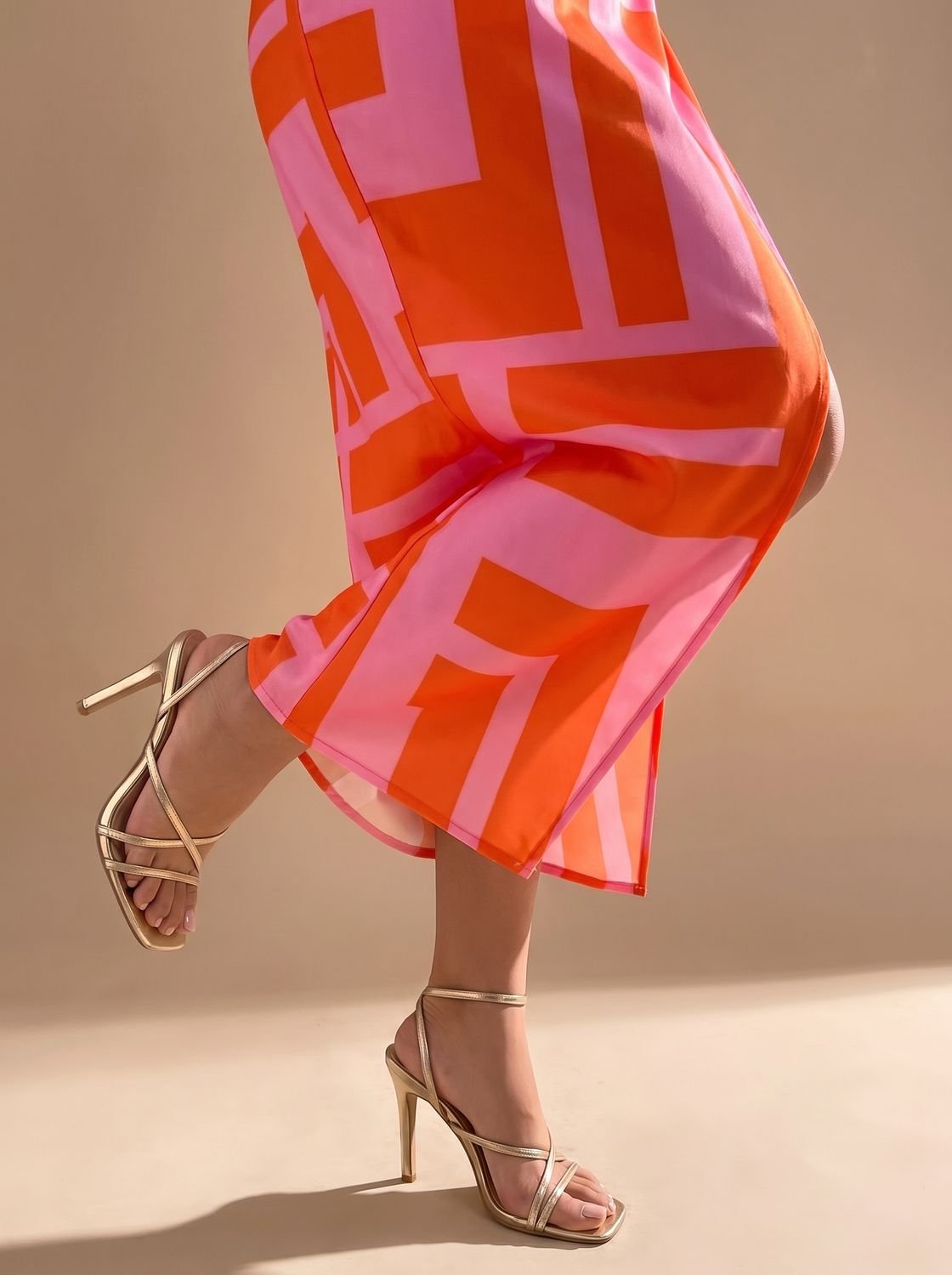 Women's Printed Wrap Midi Dress Collared Long-Sleeve Tie Waist