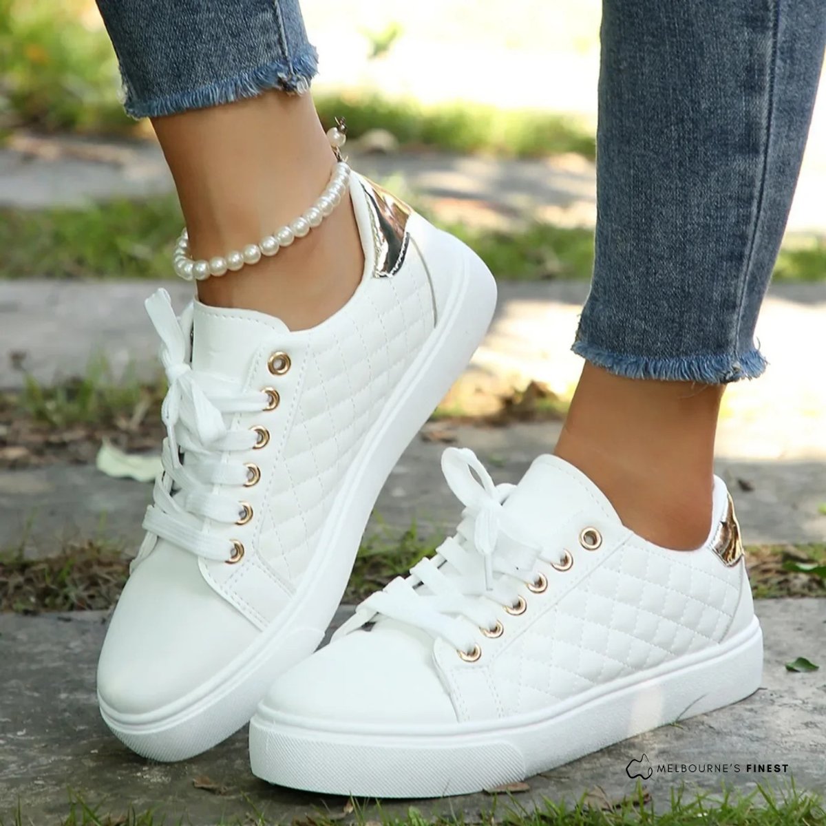 Women's Quilted Lace-Up Comfort Sneakers Low-Top PU Leather