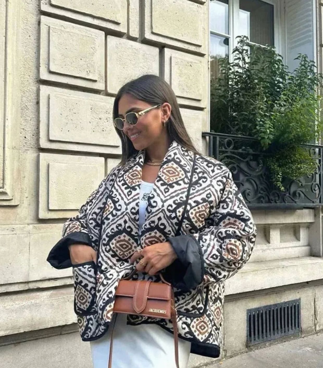 Women's Quilted Wide-Sleeve Oversized Patterned Jacket