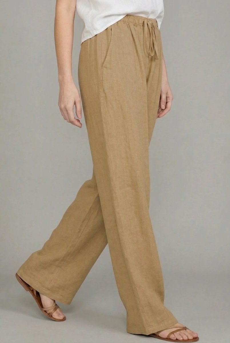 Women's Relaxed Drawstring Linen Wide Leg Pants