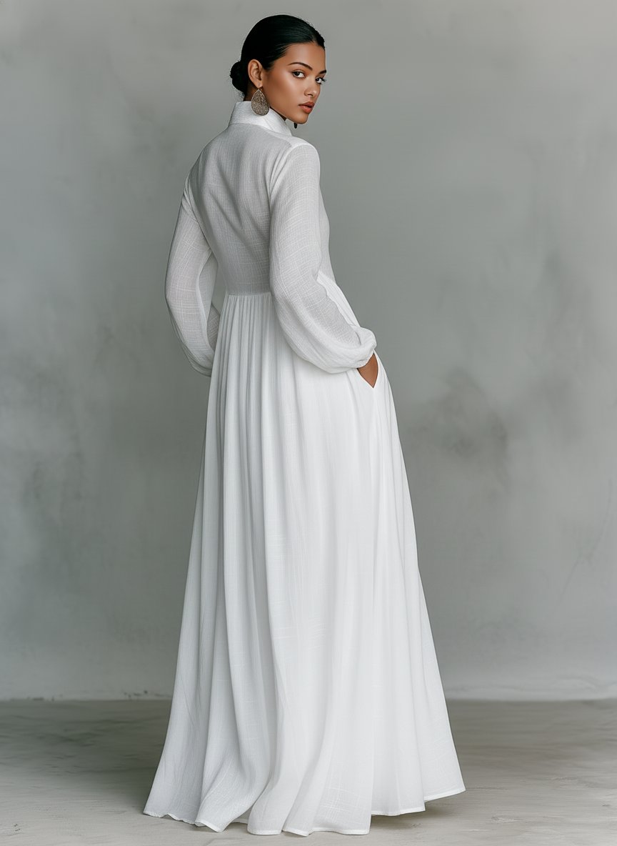 Women's Relaxed-Fit Button-Front Long-Sleeve Linen Maxi Dress