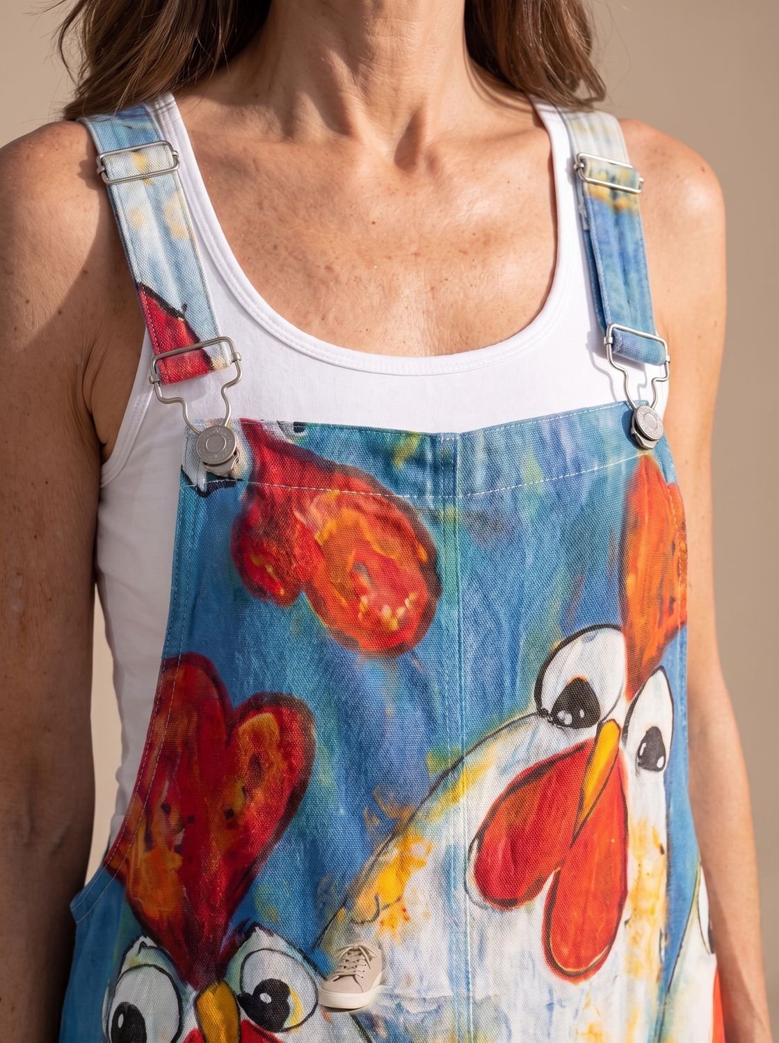 Women's Relaxed-Fit Chicken-Print Sleeveless Dungaree Jumpsuit