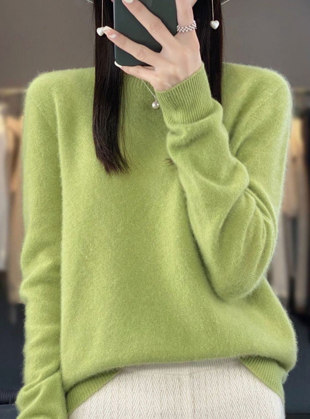 Women's Relaxed-Fit Crew-Neck Knit Lightweight Sweater - Blue Green